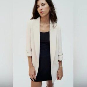 Zara - Blazer with Rolled-Up Sleeves - Light Beige - Size Medium